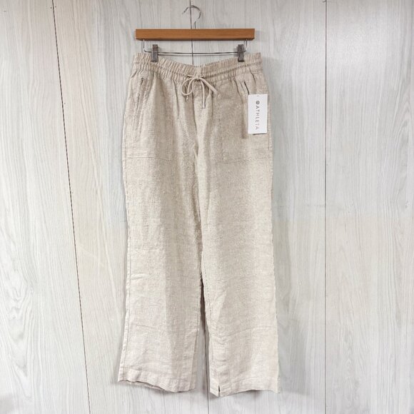 NWT Athleta Retreat Linen Wide Leg Pant in the Color Undeyed Cream/Tan - Picture 2 of 8